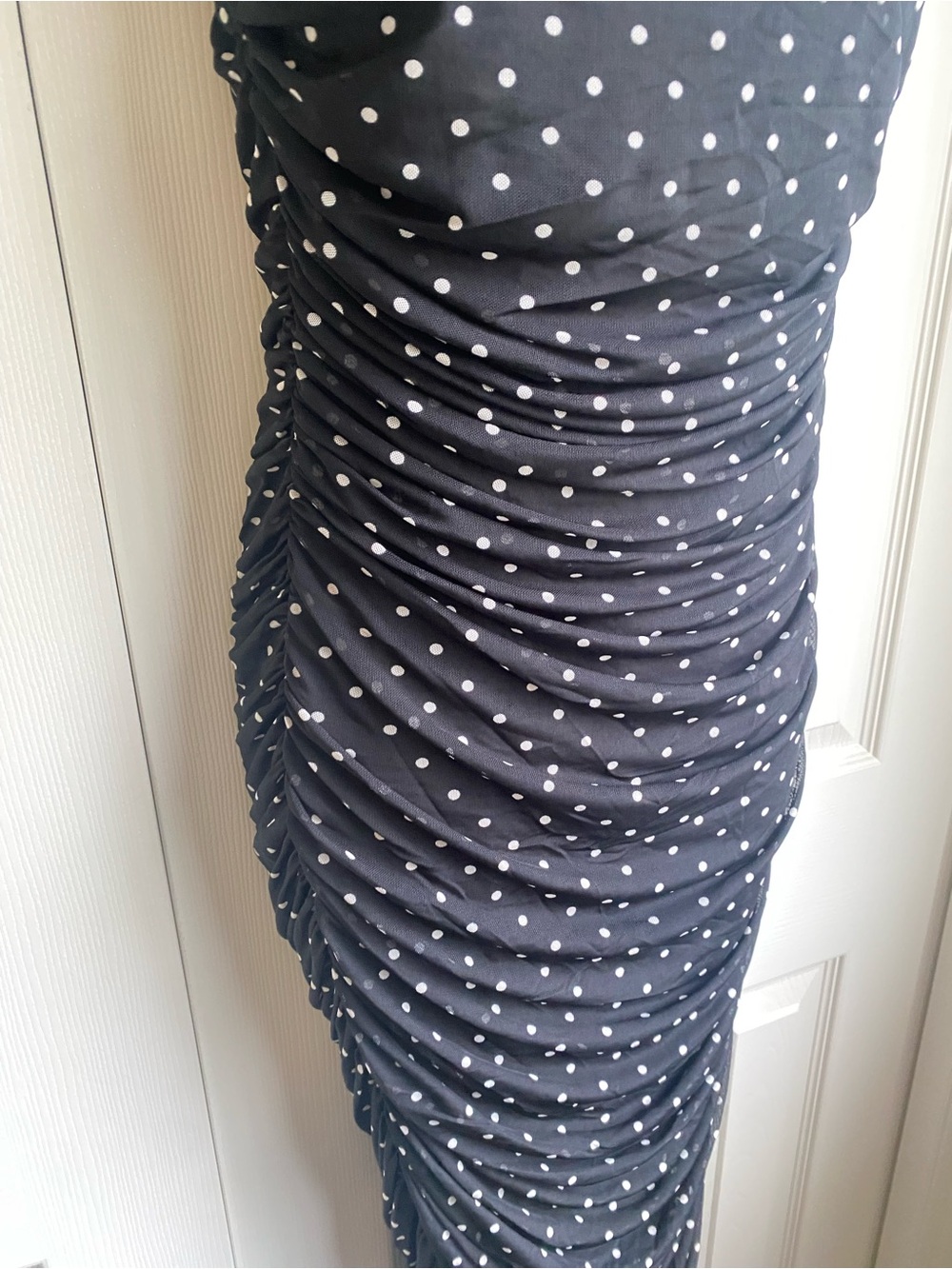 NEW AFRM Hazel Bare Mesh Polka Dot Spaghetti Strap Midi Dress Size L - Picture 6 of 11